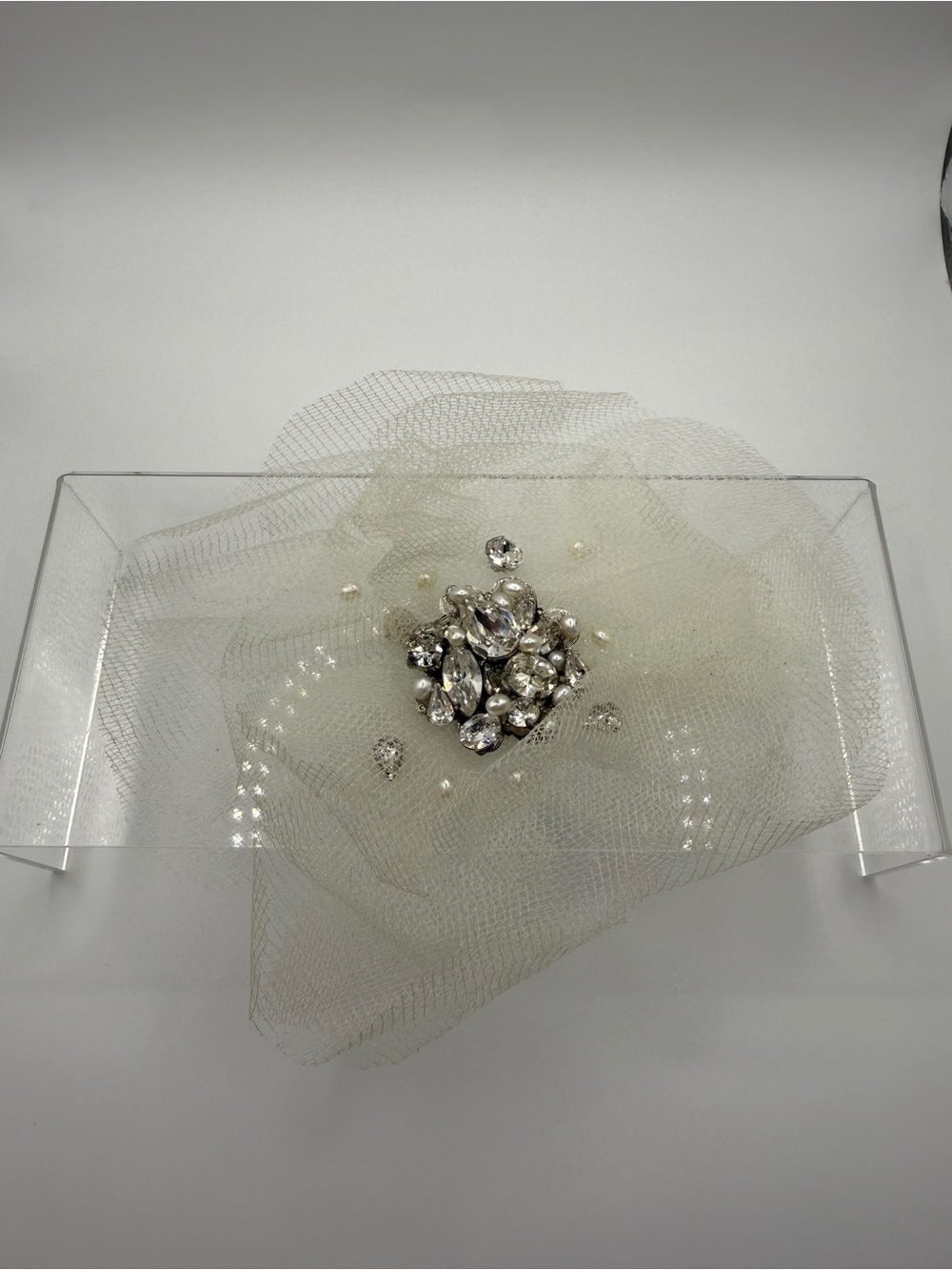 Ivory Tulle & Swarovski Rhinestone Floral Fascinator - SARA GABRIEL